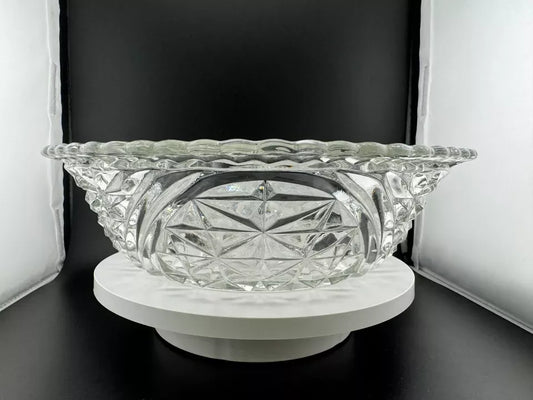 Vintage Anchor Hocking Stars & Bars Clear Pressed Glass Serving Bowl
