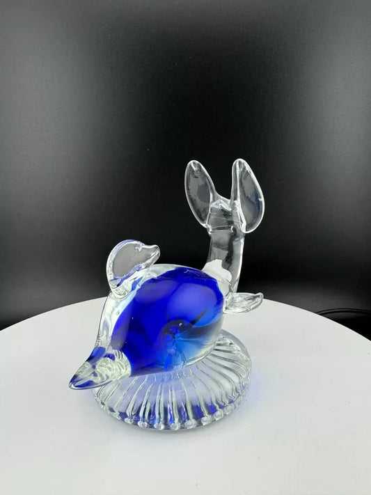 Glass Dolphin Paperweight, Clear & Blue