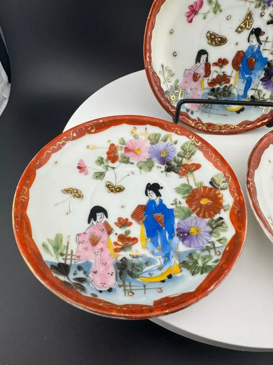 Vintage Set of Hand Painted Japanese Style Saucers