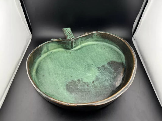 Handmade Pottery, Blue Apple Bowl or Serving Dish