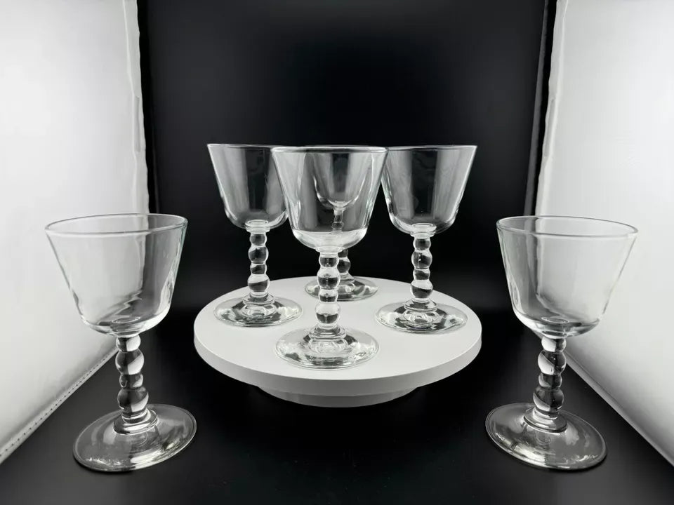 Vintage Knobbed Beaded Stem Stemware Sherry Glasses - Set of 6