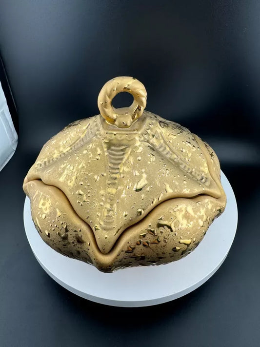 Mid Century Weeping Gold Piece - Footed, Lidded Dish