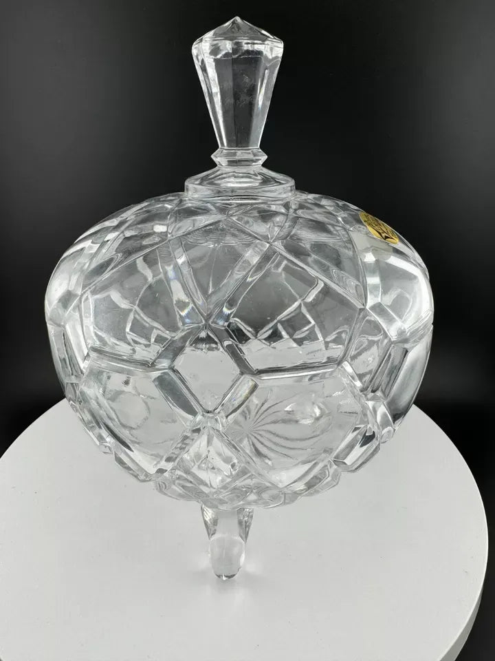 The European Collection Lead Crystal Footed & Lidded Candy or Nut Bowl
