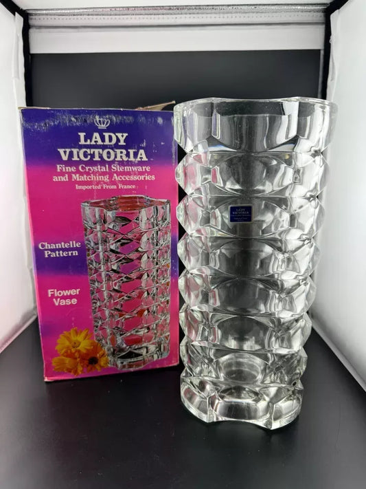 Lady Victoria Fine Crystal Vase Clear Chantelle Pattern with Box