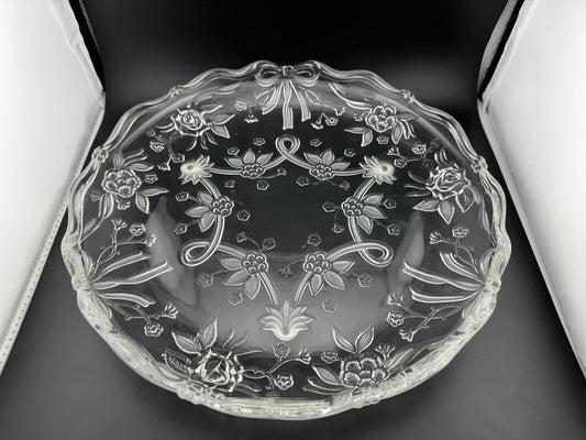 Clear Pressed Glass Floral Footed Serving Plate