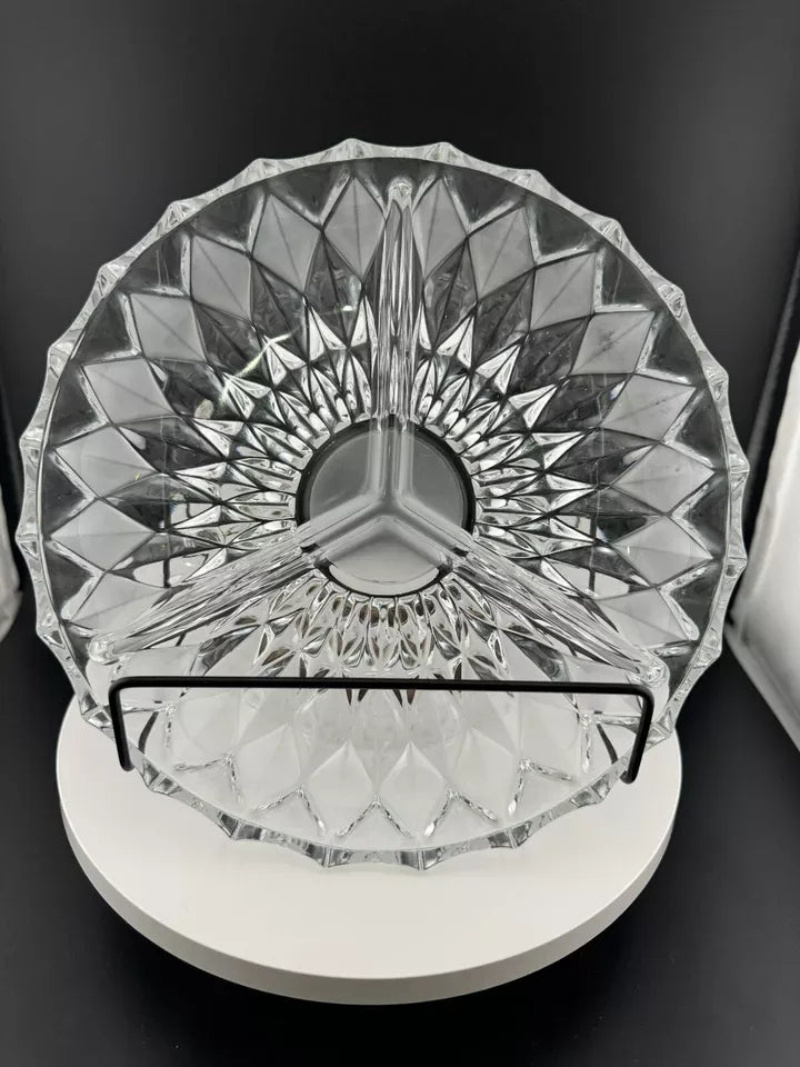 Diamond Pattern Clear Glass 3-Compartment Relish Dish