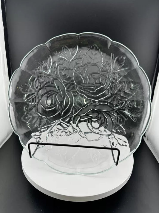 Pressed Glass Rose Pattern Serving Plate/Platter