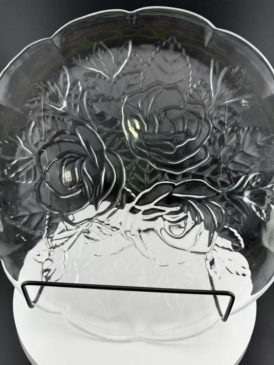 Pressed Glass Rose Pattern Serving Plate/Platter