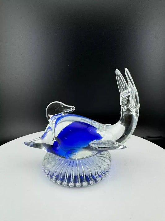 Glass Dolphin Paperweight, Clear & Blue