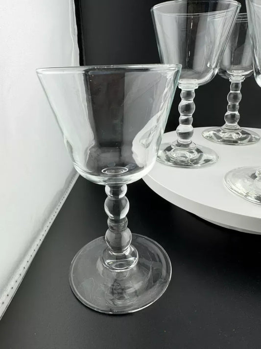 Vintage Knobbed Beaded Stem Stemware Sherry Glasses - Set of 6