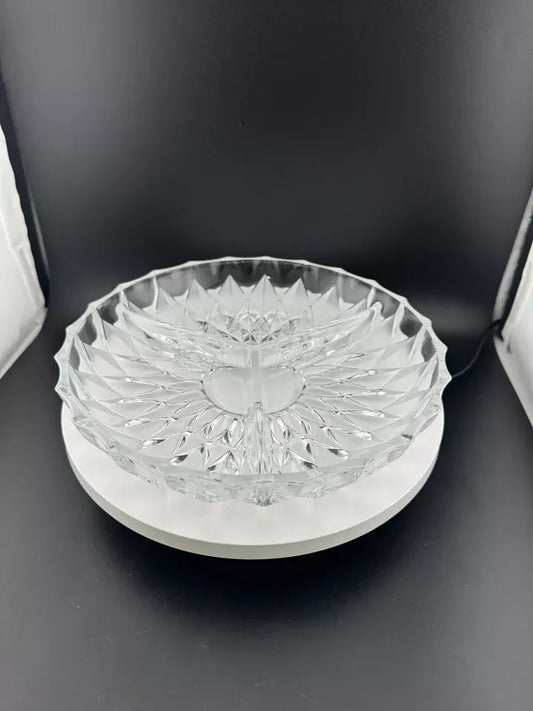 Diamond Pattern Clear Glass 3-Compartment Relish Dish
