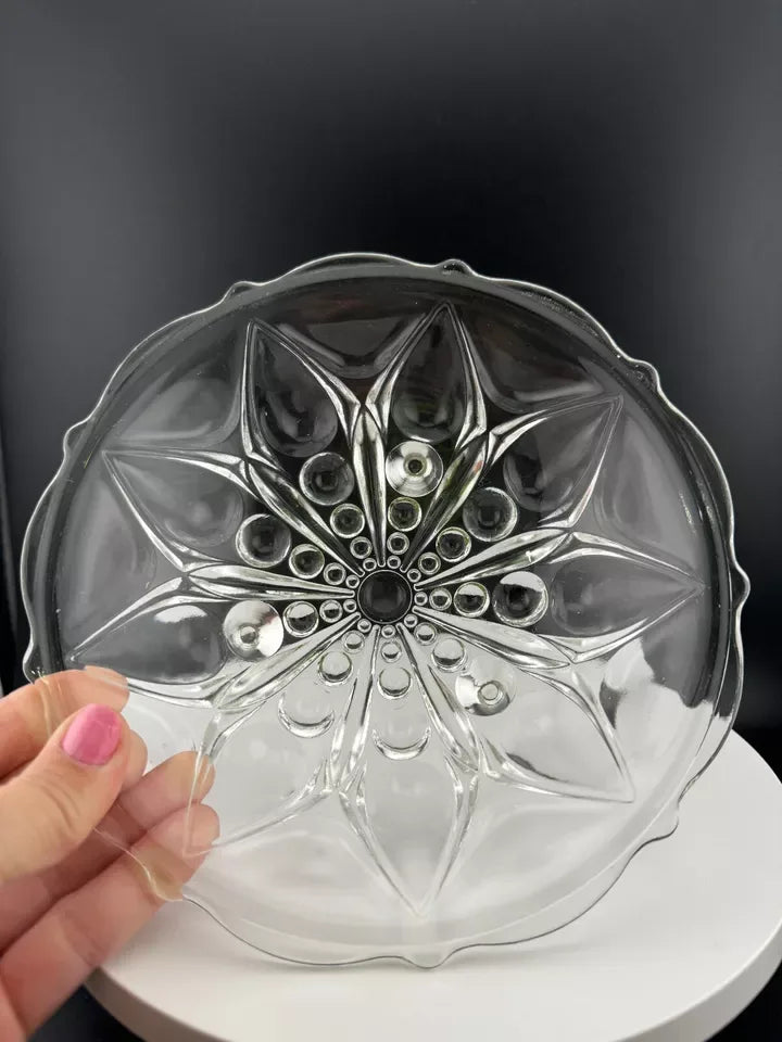 Vintage Anchor Hocking "TEARDROPS & DOTS 920" Clear Glass Footed Bowl