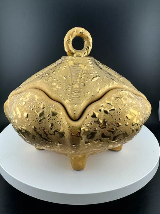 Mid Century Weeping Gold Piece - Footed, Lidded Dish