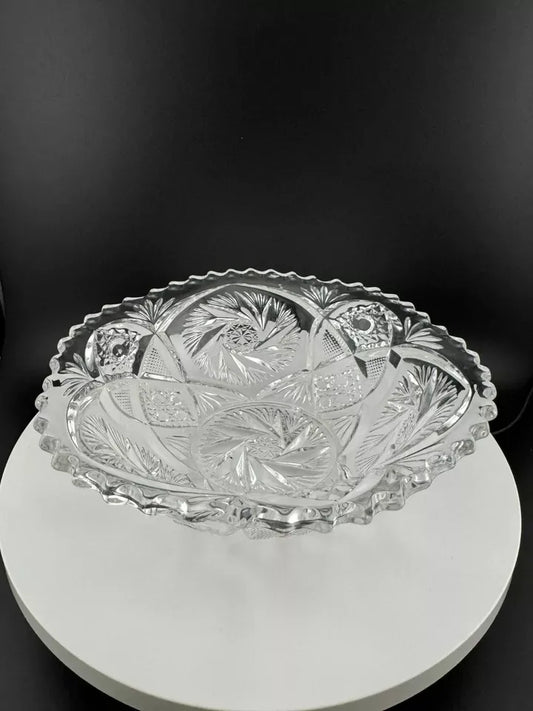 Vintage Cut Glass Candy Bowl with Pinwheel Pattern