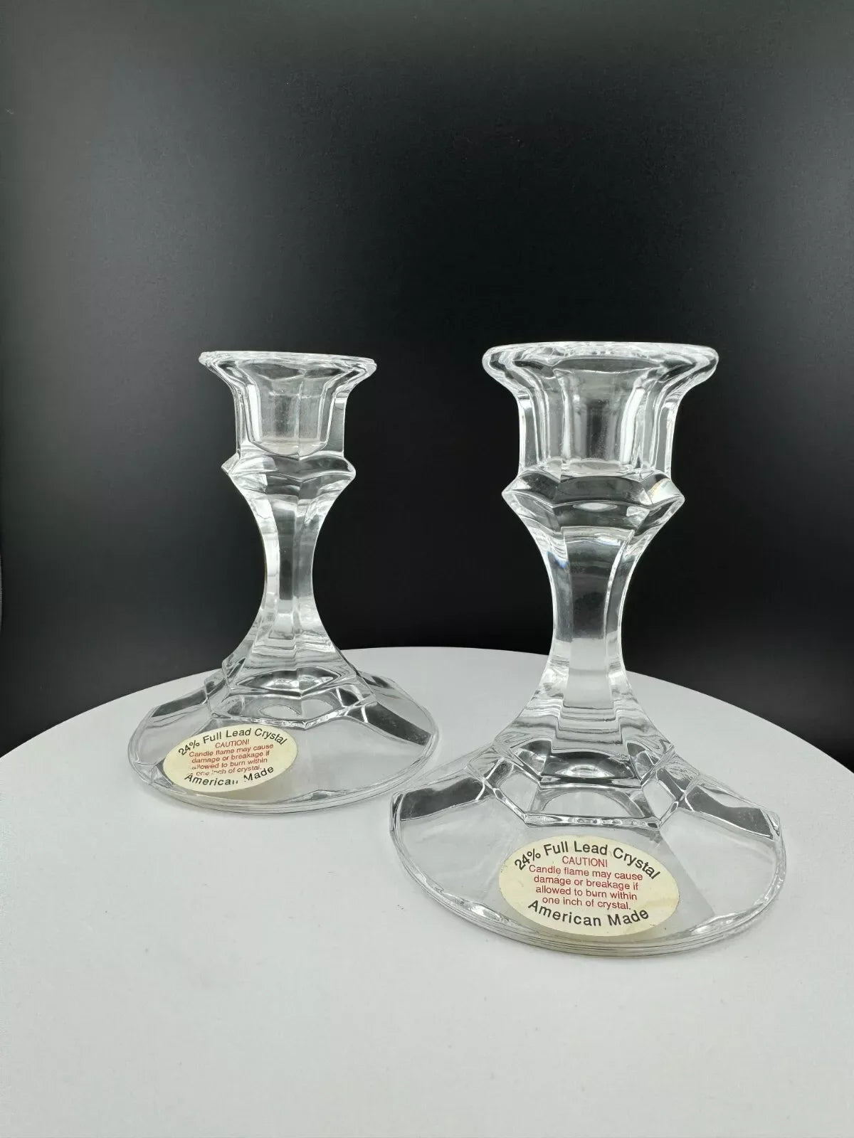 Vintage American-Made 24% Full Lead Crystal Candlesticks
