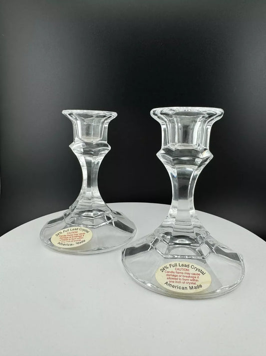 Vintage American-Made 24% Full Lead Crystal Candlesticks