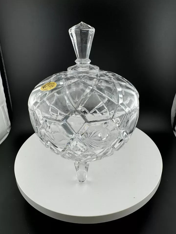 The European Collection Lead Crystal Footed & Lidded Candy or Nut Bowl