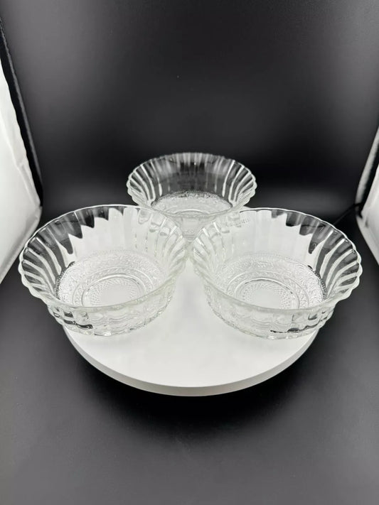 Vintage KIG Indonesia Clear Glass Fleur de Lis Dessert Bowl