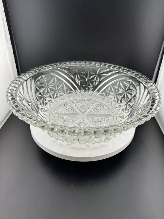 Vintage Anchor Hocking Stars & Bars Clear Pressed Glass Serving Bowl