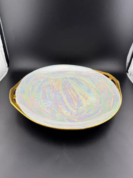 Vintage German Lusterware Round Handled Serving Plate