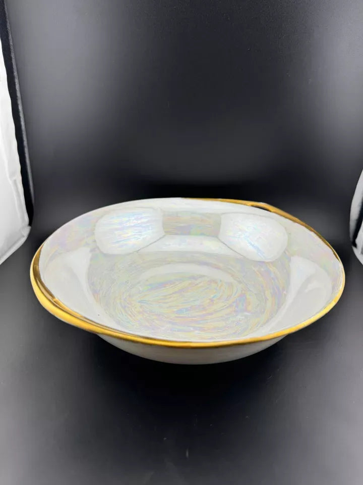 Schlackenwerth Lusterware Handled Serving Bowl