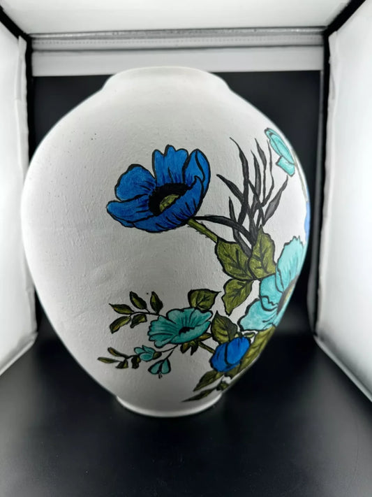 Large Hand-Painted Ceramic Vase Blue Poppy