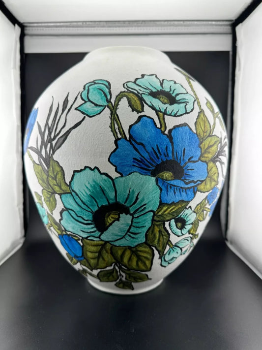 Large Hand-Painted Ceramic Vase Blue Poppy