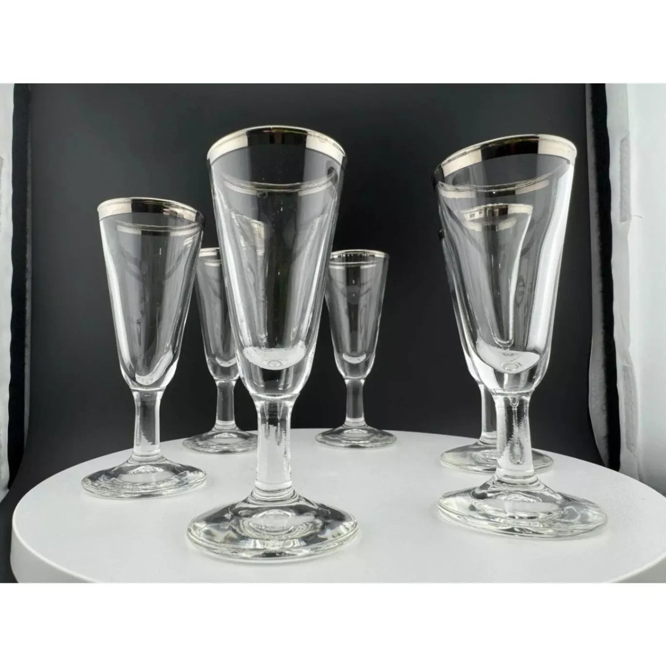 Mid Century Silver-Rimmed Shot/Liquor Glasses - Set of 6