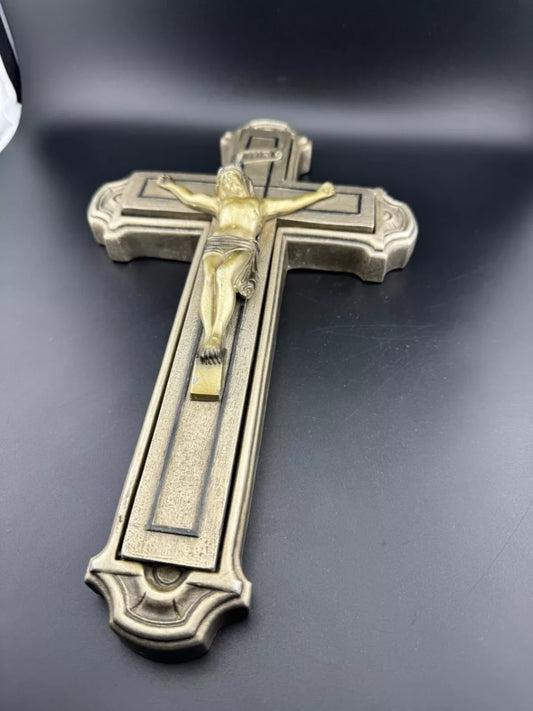 Large Resin & Brass Gold-tone Crucifix Vintage