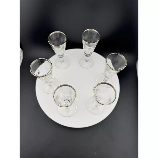 Mid Century Silver-Rimmed Shot/Liquor Glasses - Set of 6