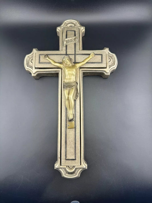 Large Resin & Brass Gold-tone Crucifix Vintage