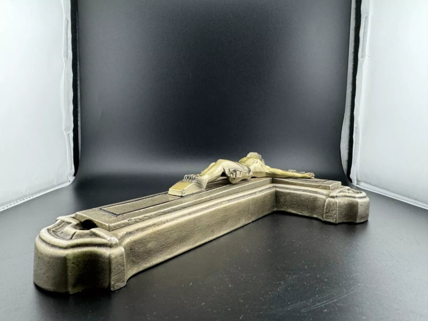 Large Resin & Brass Gold-tone Crucifix Vintage