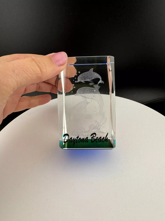 Daytona Beach Etched Glass Dolphin Souvenir