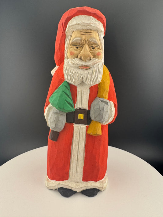 Hand-Carved Folk Santa Claus Statue