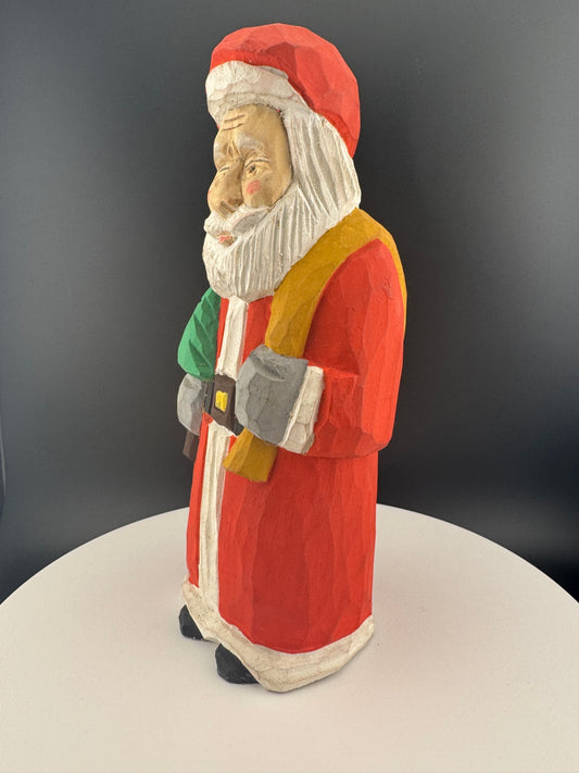 Hand-Carved Folk Santa Claus Statue