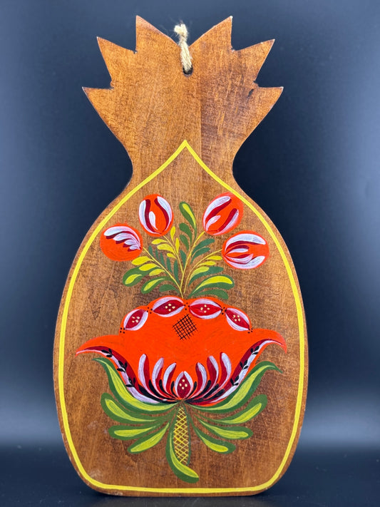 Folk Painted Wooden Pineapple Plaque