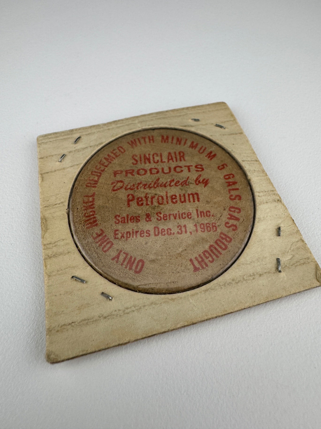 1966 Sinclair Products Wooden Nickel