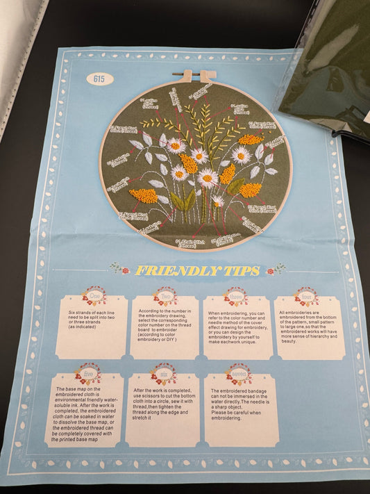 New White & Yellow Wildflowers Embroidery Kit - No. 615
