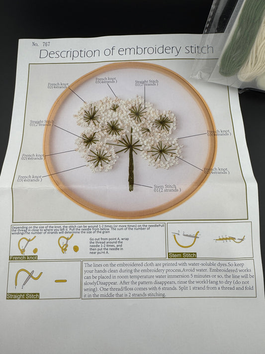 New Queen Anne's Lace Floral Embroidery Kit - No. 767