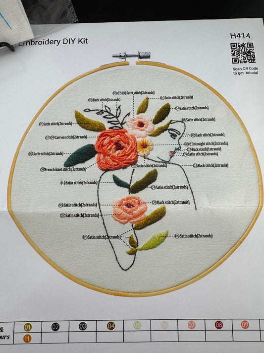 New Woman Outline with Floral Pattern Embroidery Kit - H414