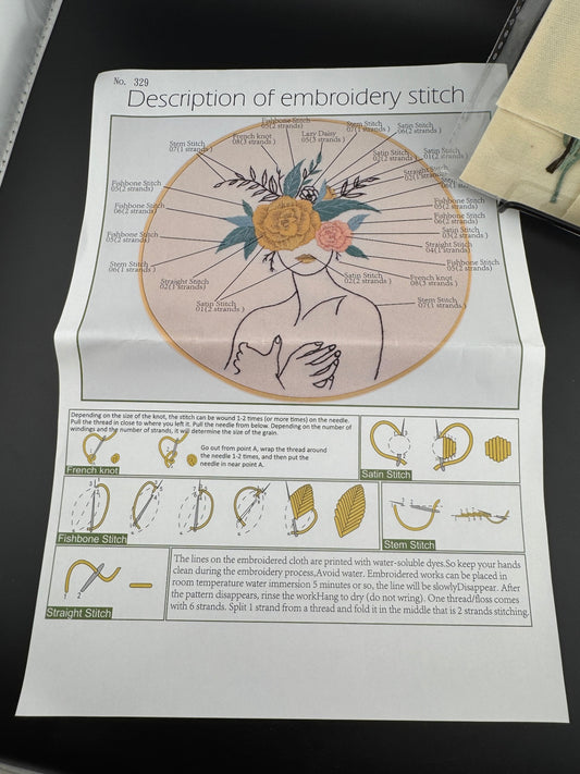 New Outline of Woman with Floral Crown Embroidery Kit - No. 329