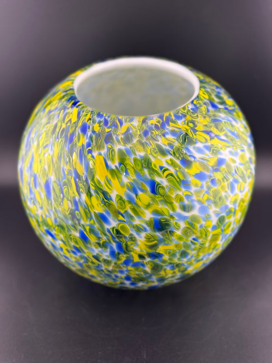 Yellow & Blue Swirl Glass Vase