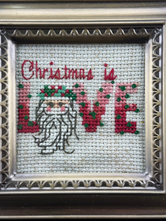 Christmas is Love Mini Framed Cross Stitch