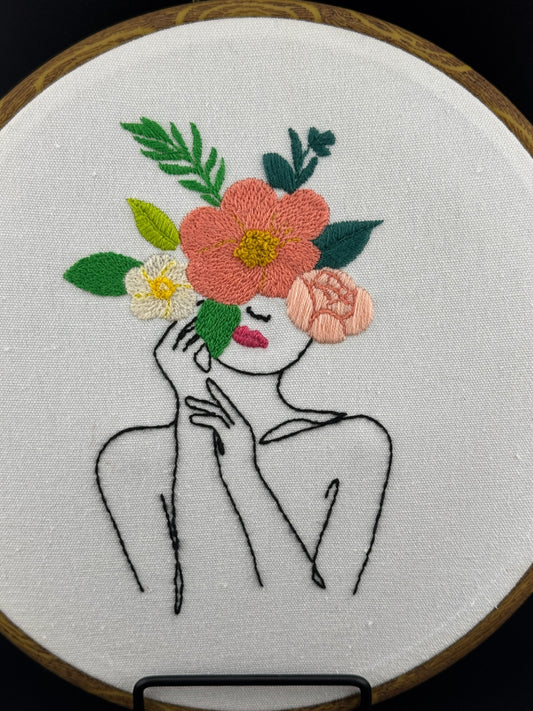 Handmade Finished Embroidery - Woman with Floral Crown