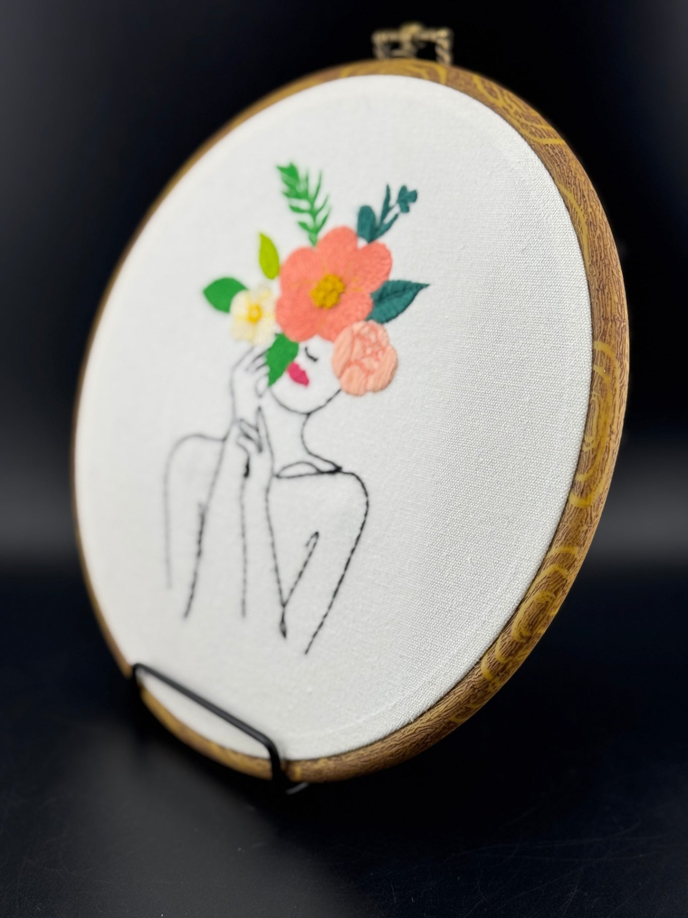 Handmade Finished Embroidery - Woman with Floral Crown