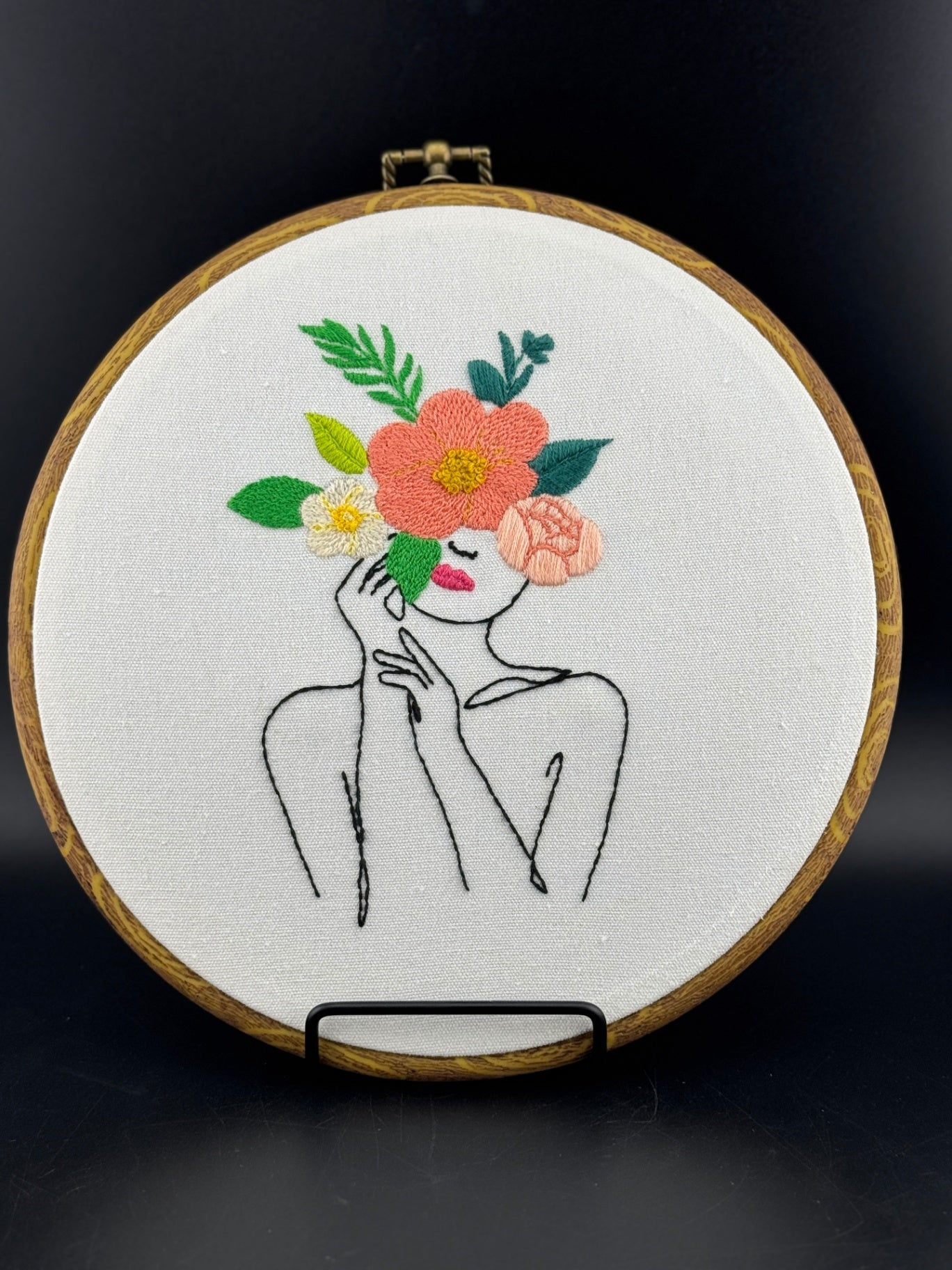 Handmade Finished Embroidery - Woman with Floral Crown