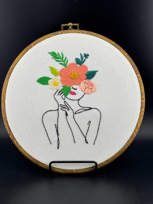 Handmade Finished Embroidery - Woman with Floral Crown