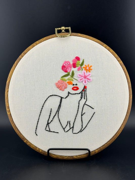 Handmade Finished Embroidery - Woman with Floral Crown