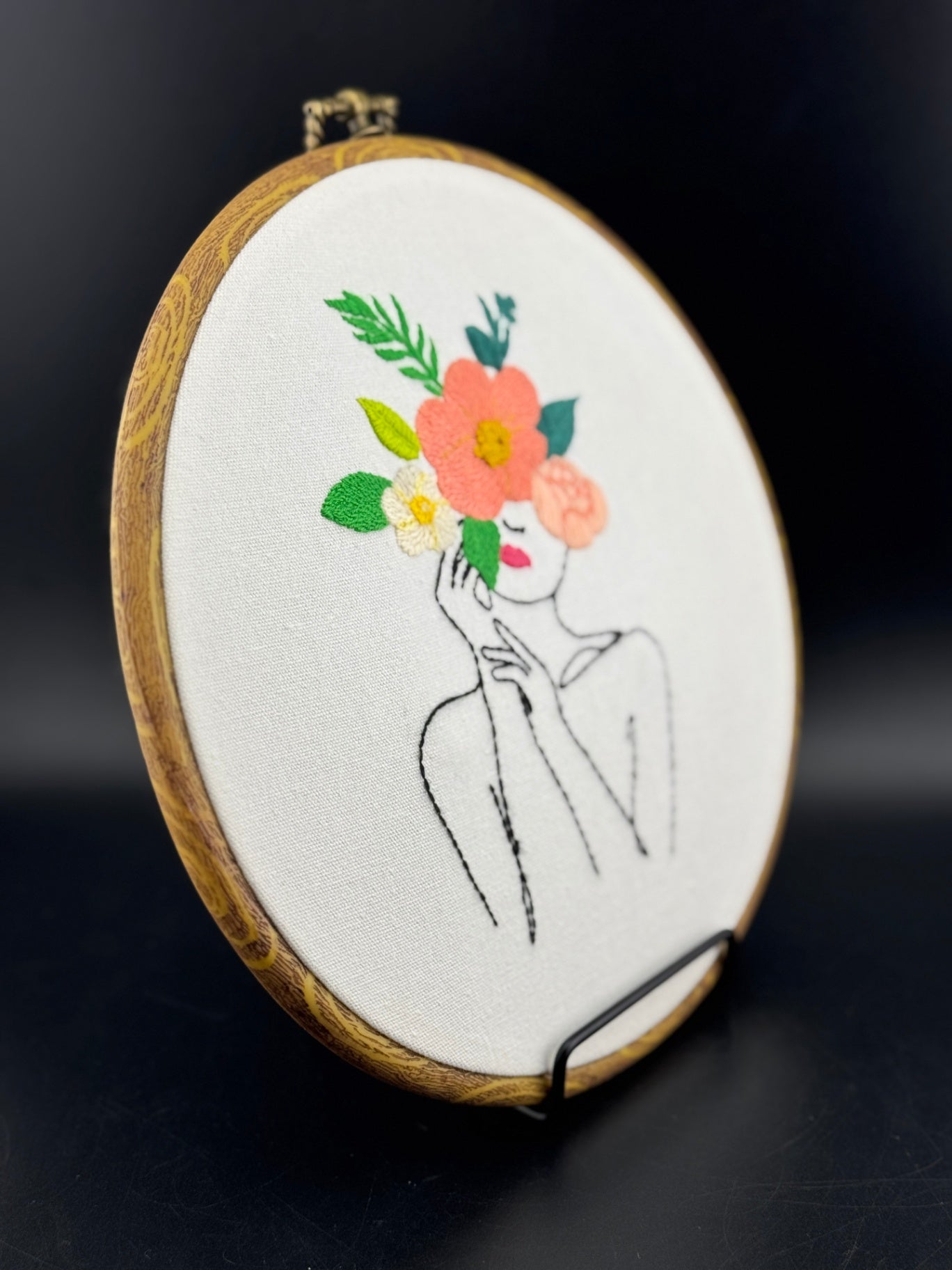 Handmade Finished Embroidery - Woman with Floral Crown