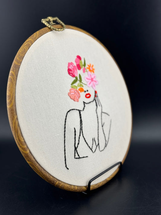 Handmade Finished Embroidery - Woman with Floral Crown